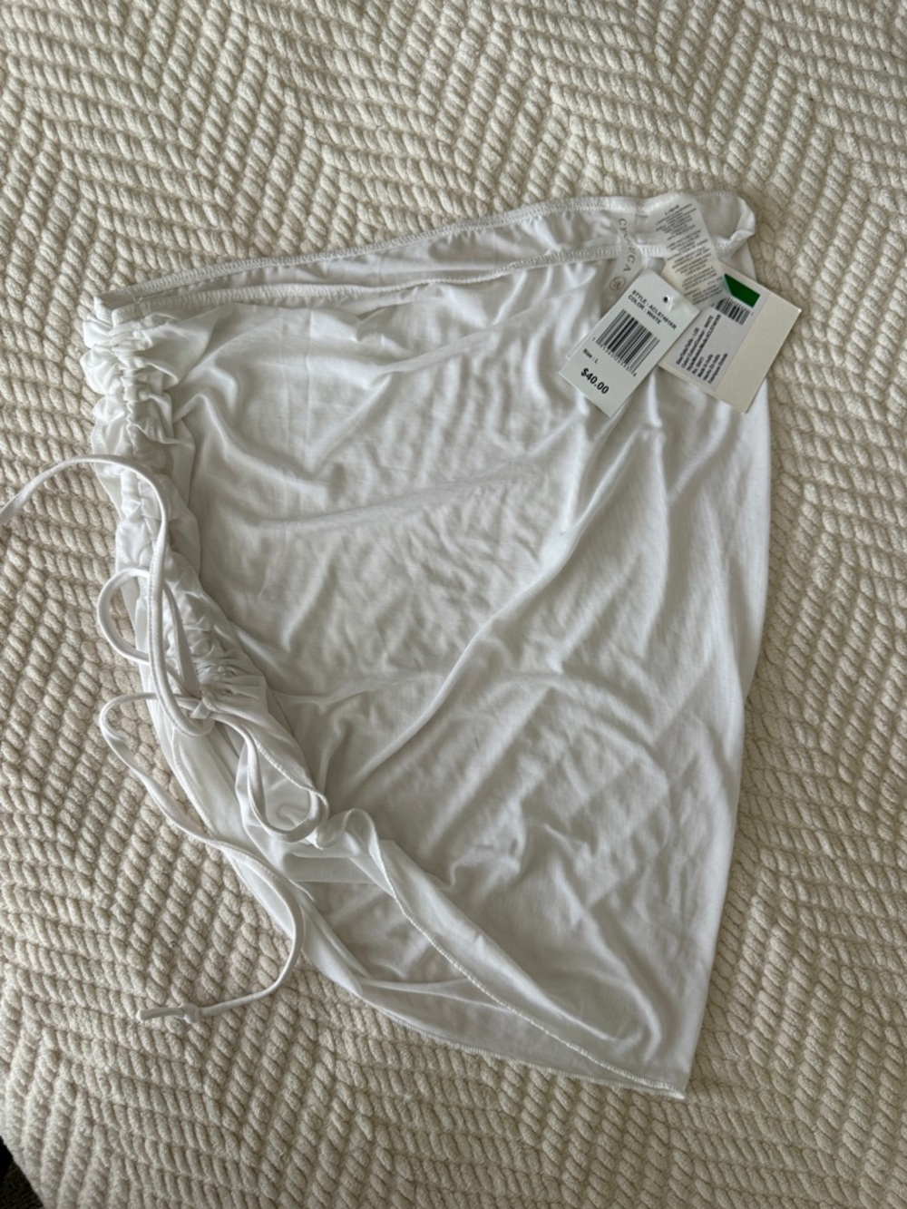 Cyn & Luca Women’s White Adjustable Ruched Sheer Swim Cover